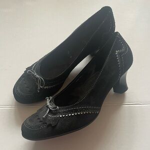 Jenny Ara Relax Flex Black Suede Leather Brogue Heels UK 7.5 US 10